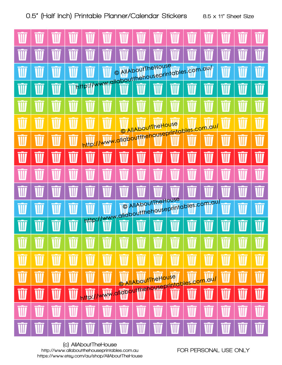 Printable Calendar / Planner Stickers - Trash Can Garbage Rubbish - 50 percent Inch (0.5\ photo regarding Printable Calendar Stickers identified as Printable Calendar / Planner Stickers - Trash Can Garbage Rubbish - 50 percent Inch (0.5\